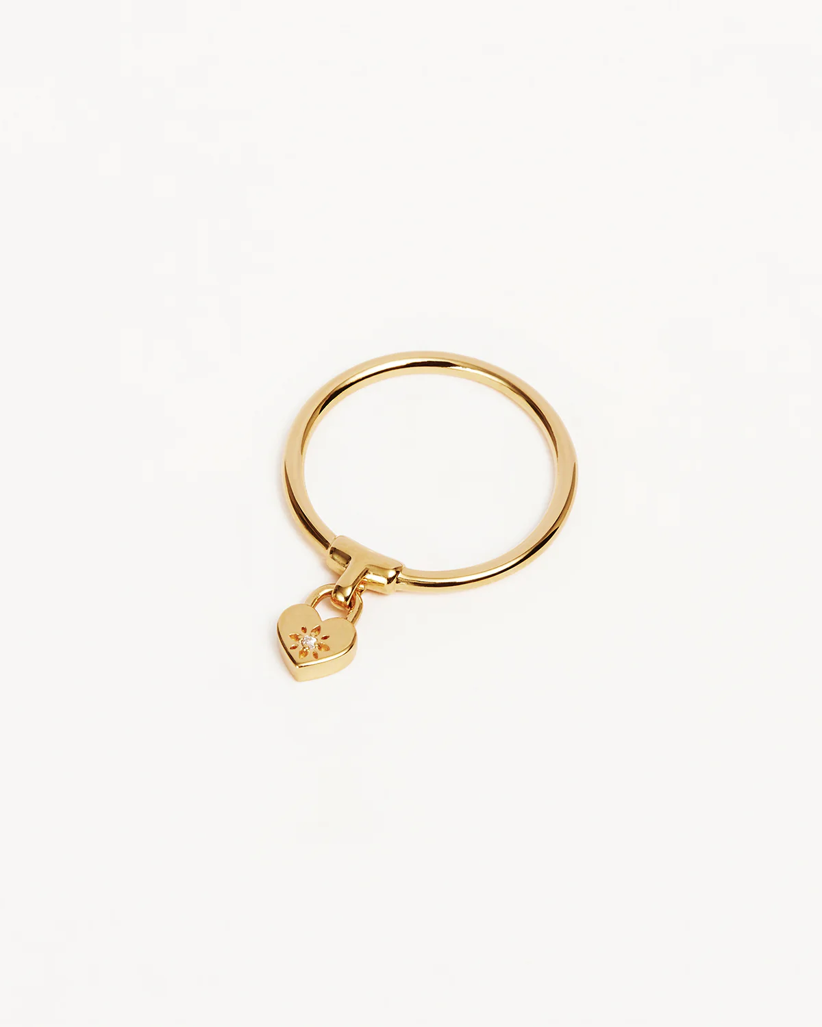 18k Gold Vermeil Crystal Lotus Heart Padlock Ring