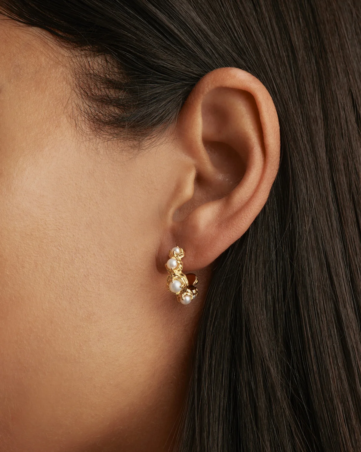 18k Gold Vermeil Peace Within Pearl Hoops