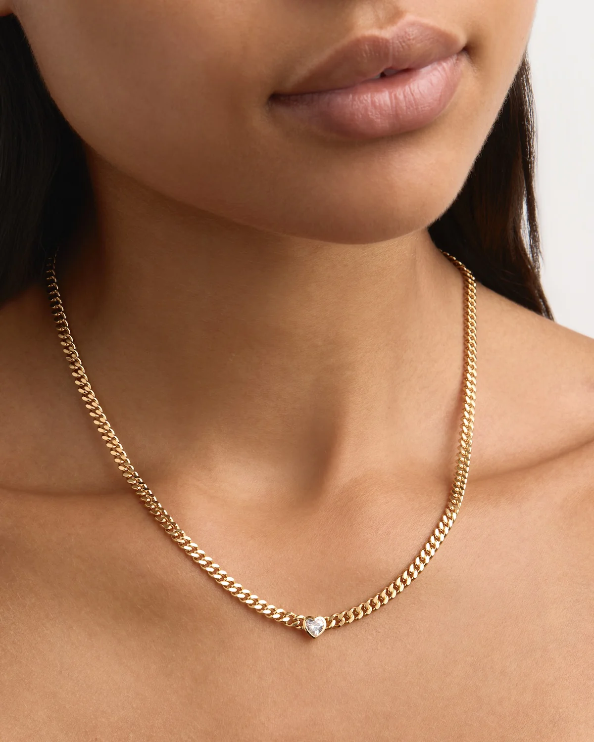 18k Gold Vermeil Radiant Heart Curb Choker