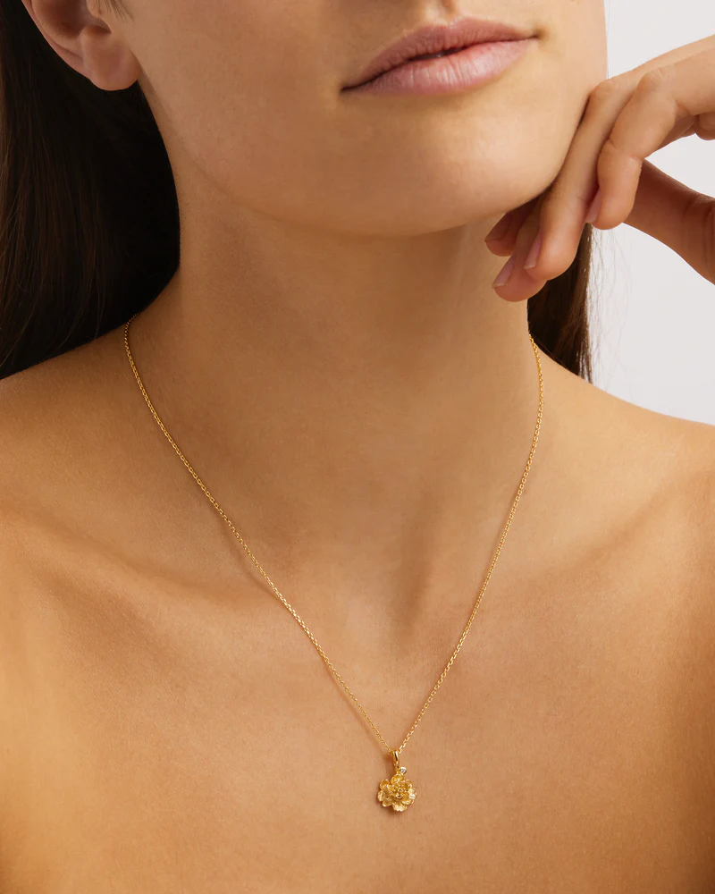18k Gold Vermeil Peony November Birth Flower Necklace