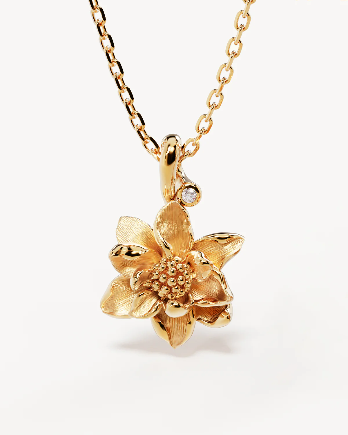 18k Gold Vermeil Water Lily July Birth Flower Necklace
