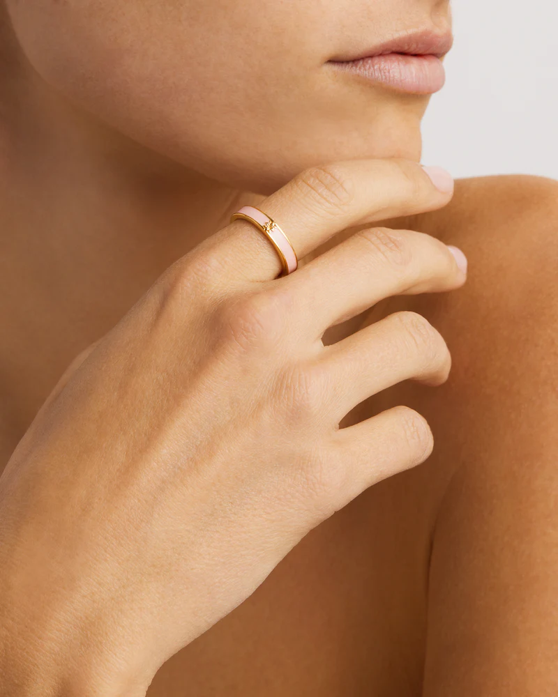 18k Gold Vermeil Born to Bloom Enamel Ring - Rose Quartz