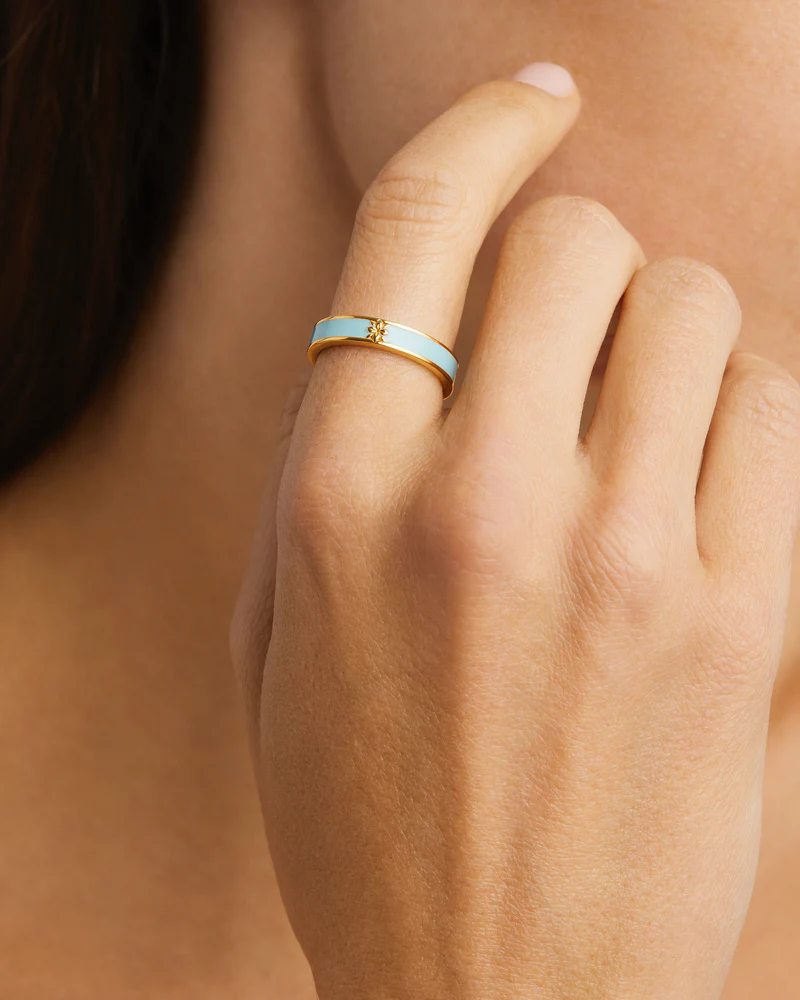 18k Gold Vermeil Born to Bloom Enamel Ring - Cloud Blue