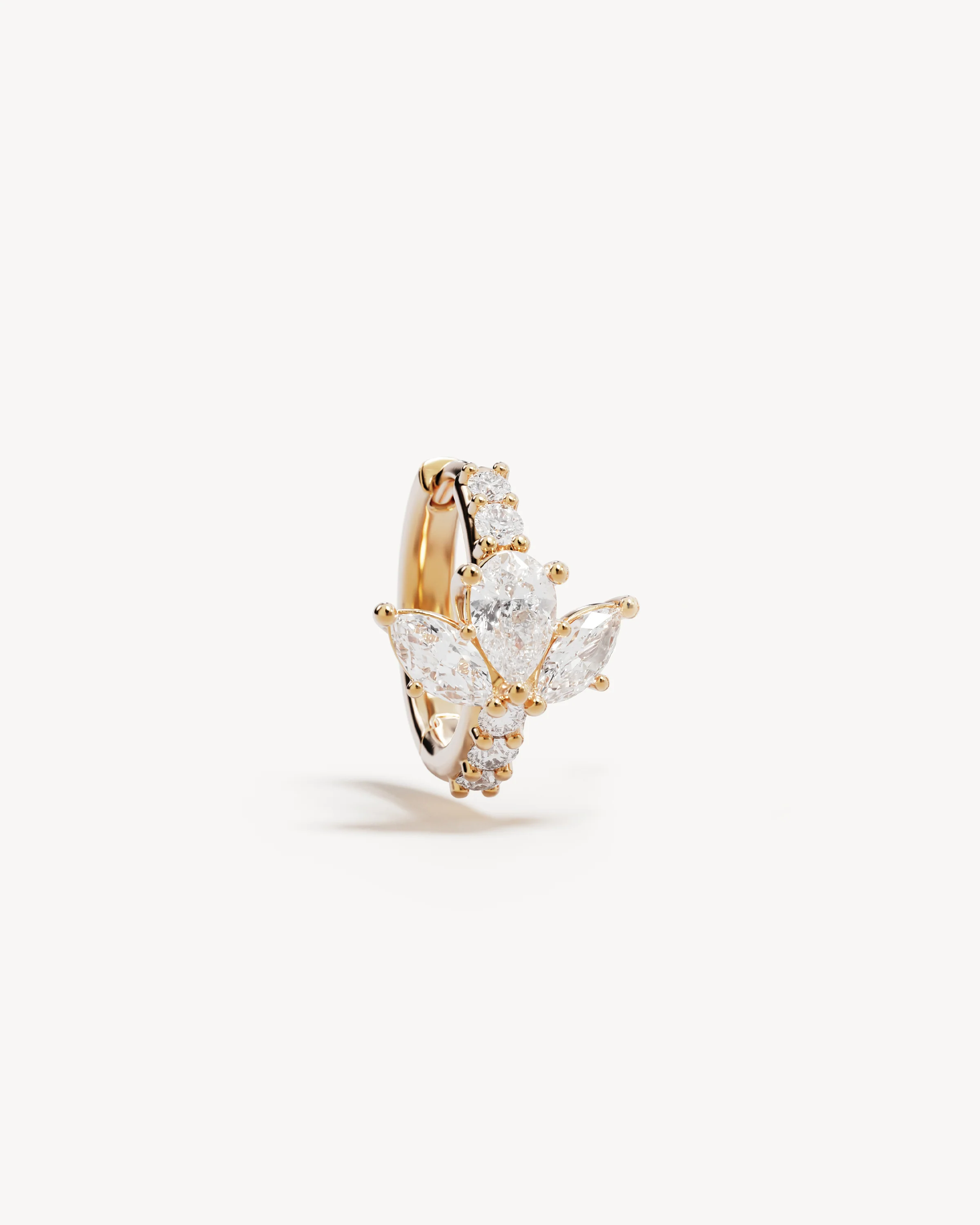 18k Solid Gold Floating Lotus Lab-Grown Diamond Hoop