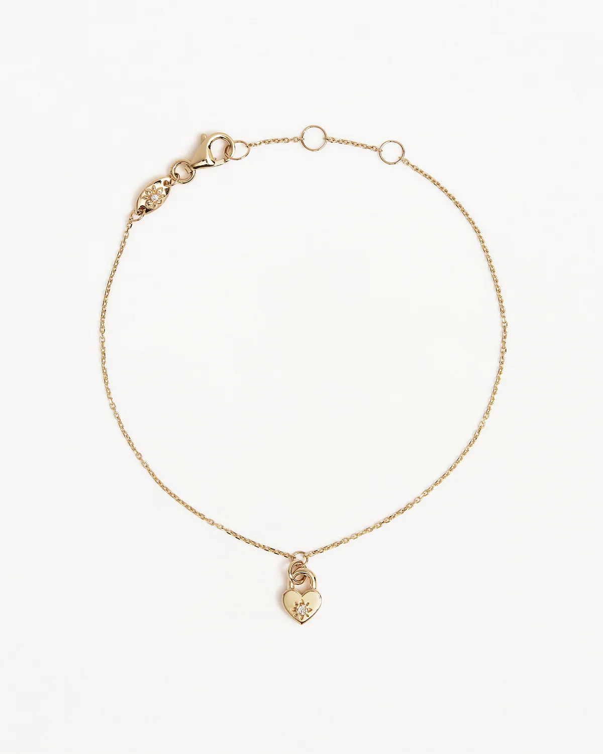 9k Solid Gold Lab-Grown Diamond Lotus Heart Padlock Bracelet