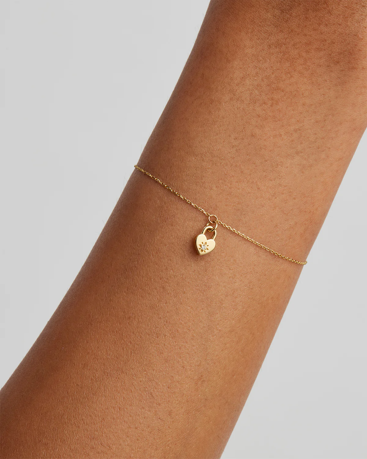 9k Solid Gold Lab-Grown Diamond Lotus Heart Padlock Bracelet