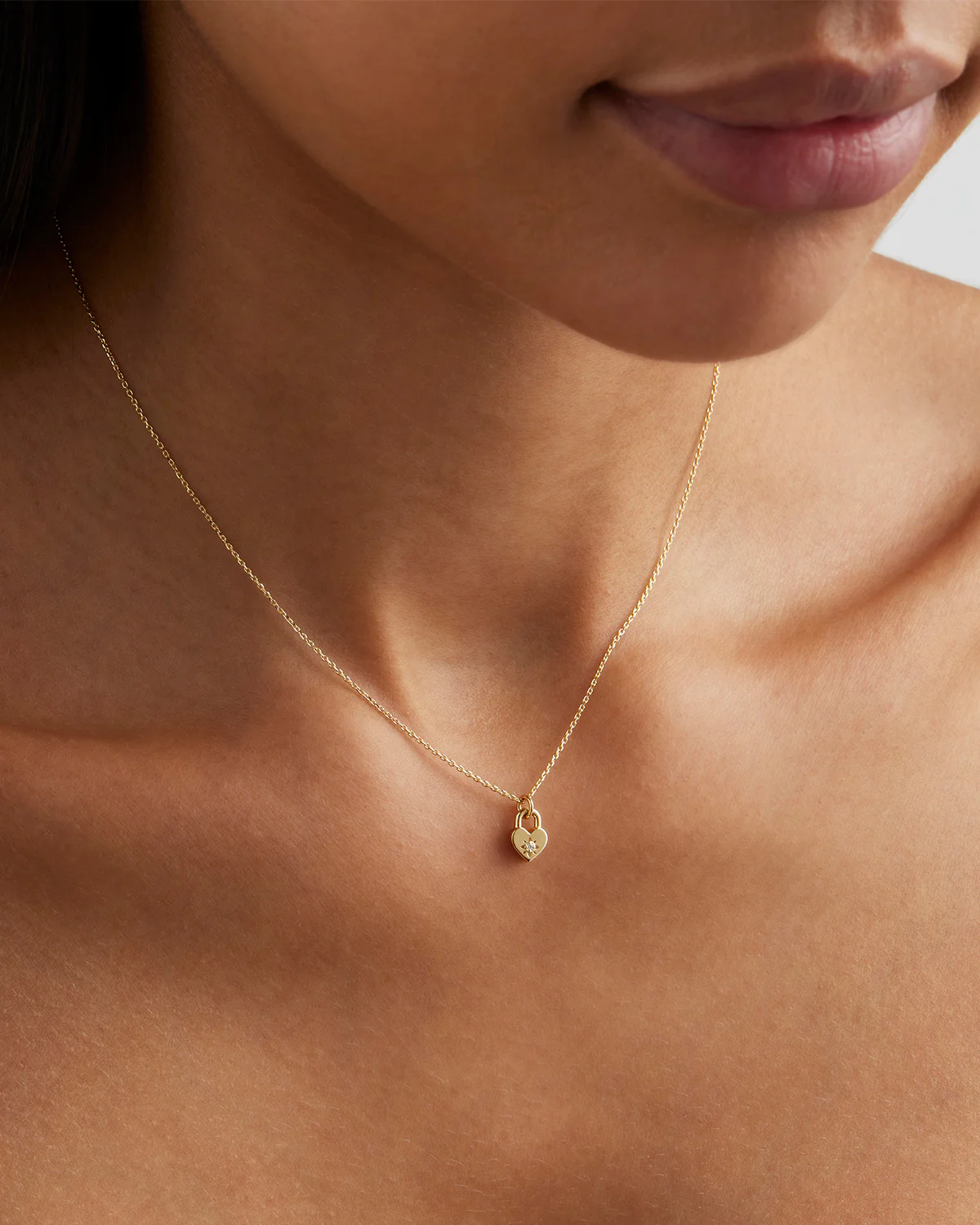 9k Solid Gold Lab-Grown Diamond Lotus Heart Padlock Necklace