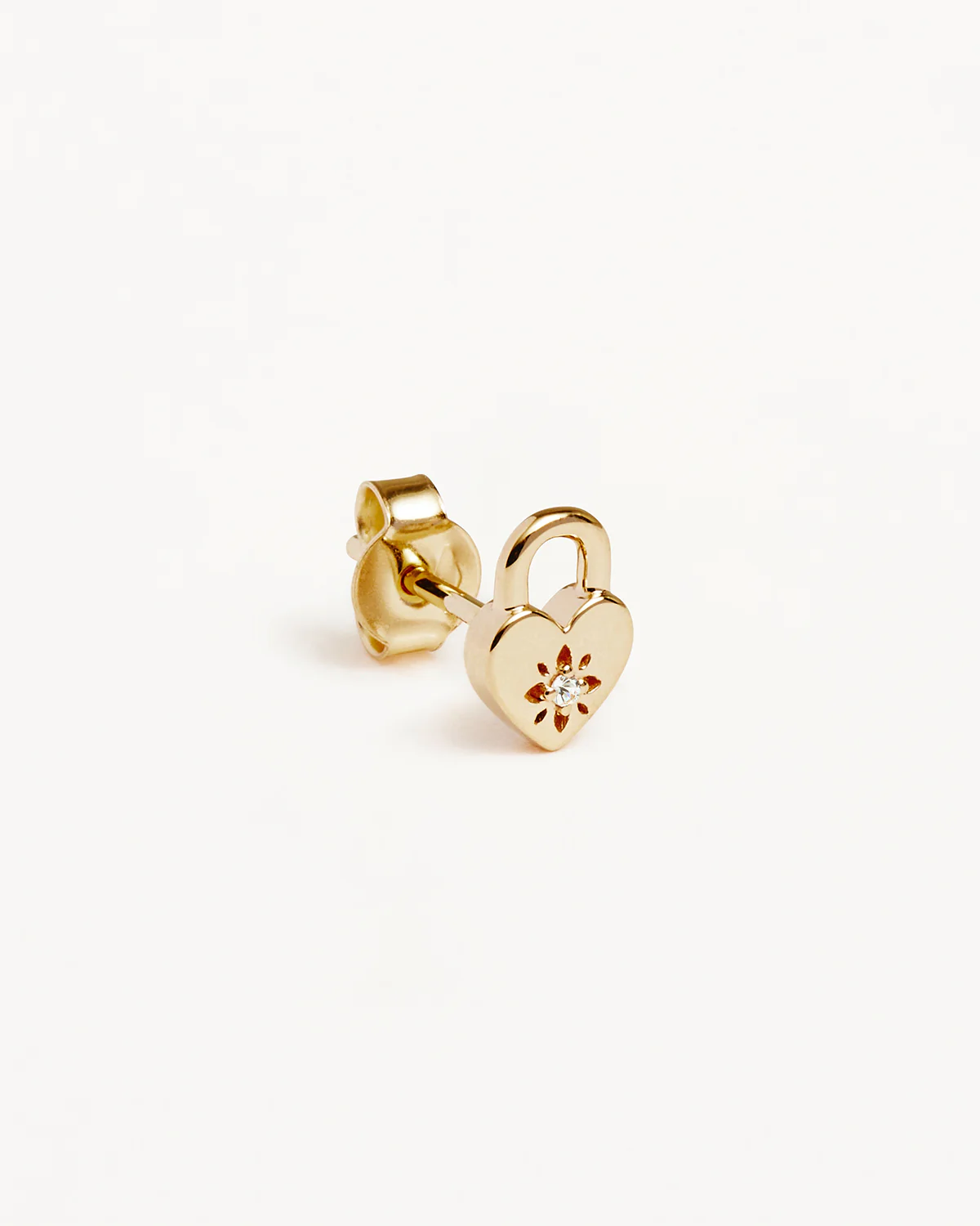 9k Solid Gold Lab-Grown Diamond Lotus Heart Padlock Stud Earring