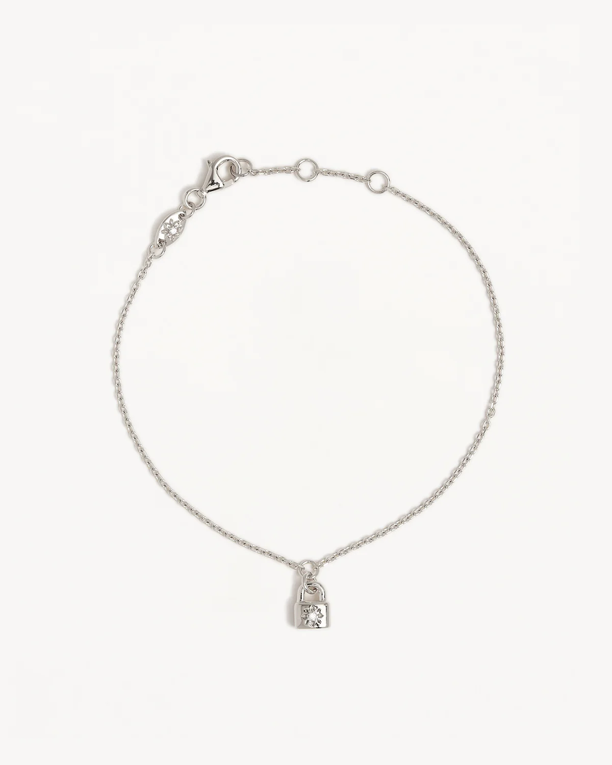 Sterling Silver Crystal Lotus Padlock Bracelet