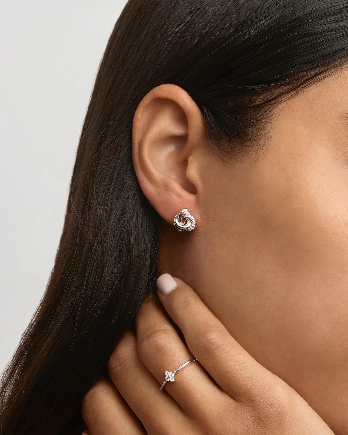 Sterling Silver Endless Knot Lab-Grown Diamond Earrings