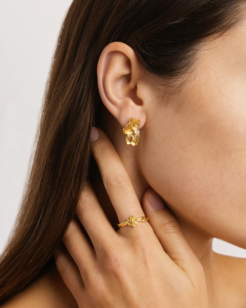 18k Gold Plated Serene Lotus Statement Earrings