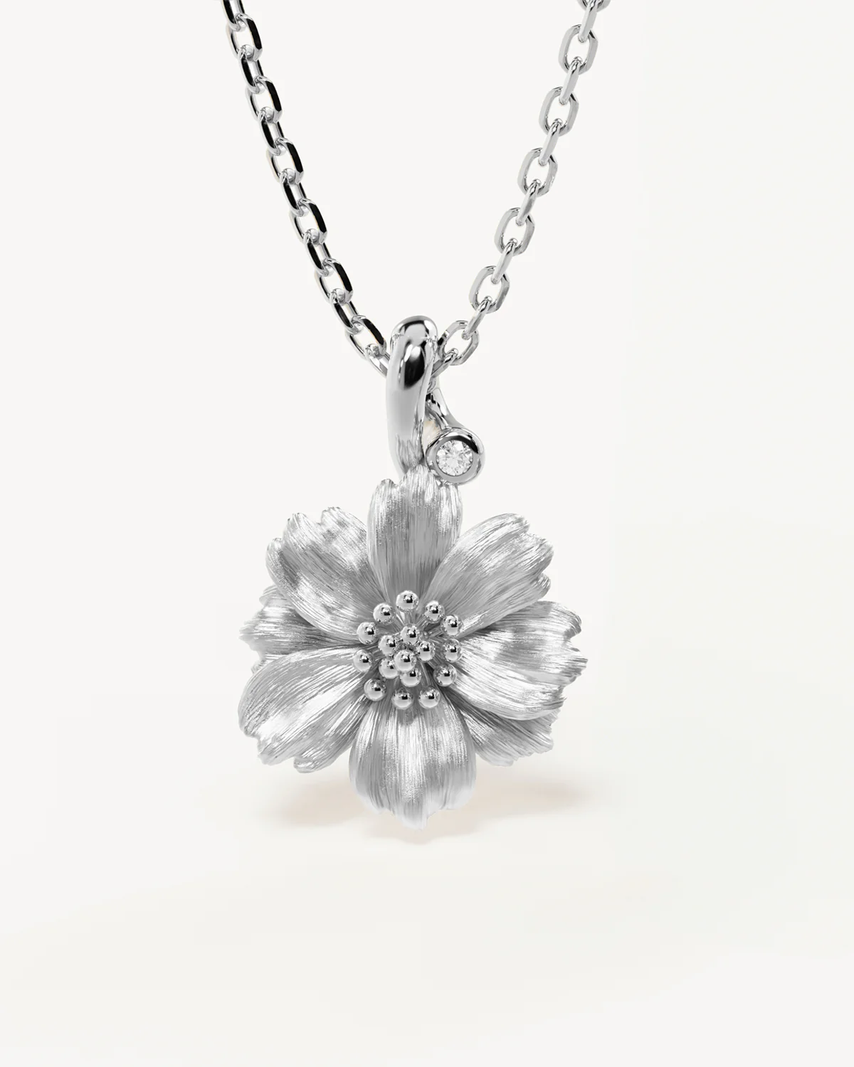 Sterling Silver Cosmos October Birth Flower Necklace