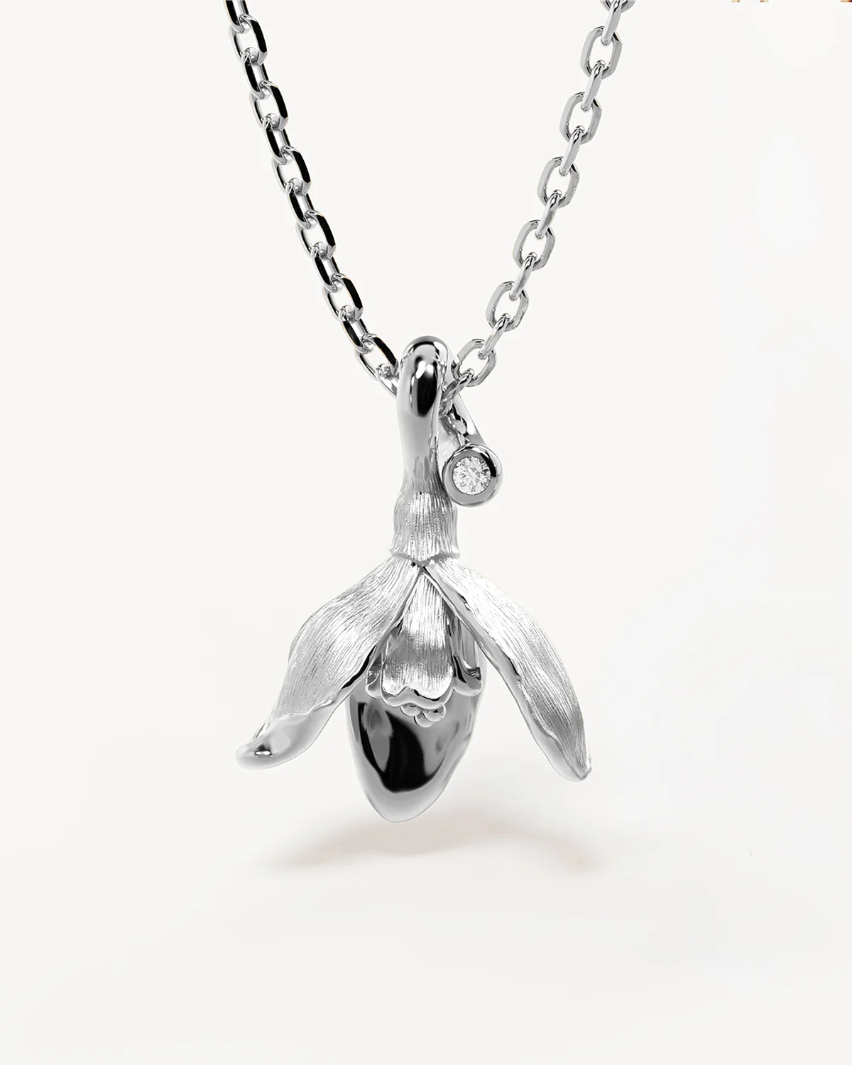 Sterling Silver Snowdrop January Birth Flower Necklace