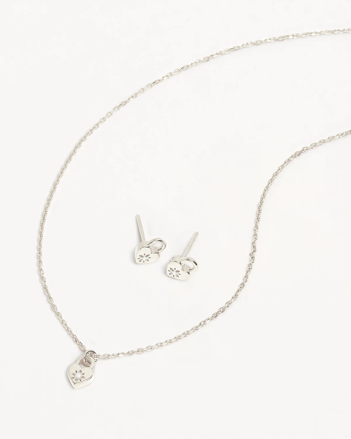 Sterling Silver Crystal Lotus Heart Padlock Gift Set