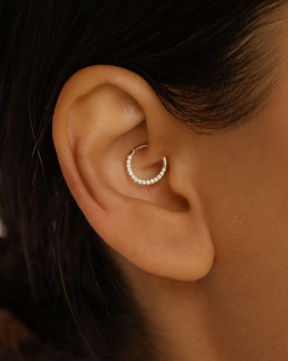14k Solid Gold Diamond Radiant Daith Cartilage Earring
