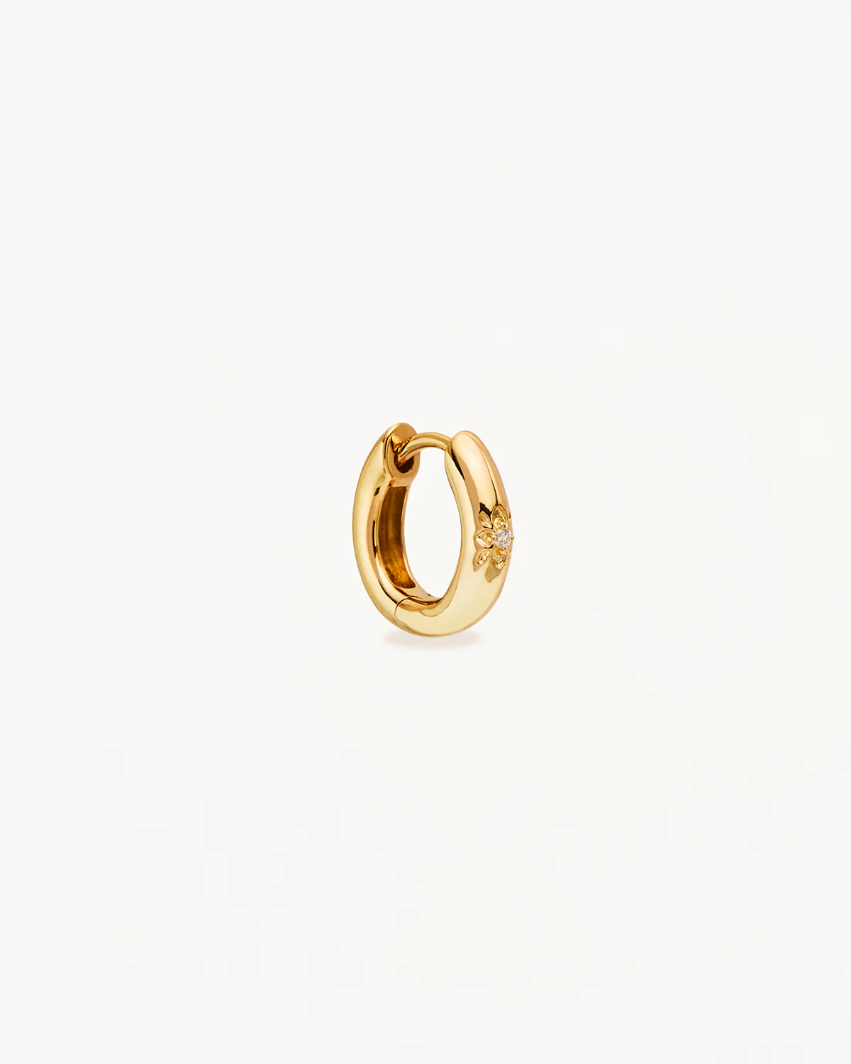 14k Solid Gold Sacred Lotus Diamond Hoop