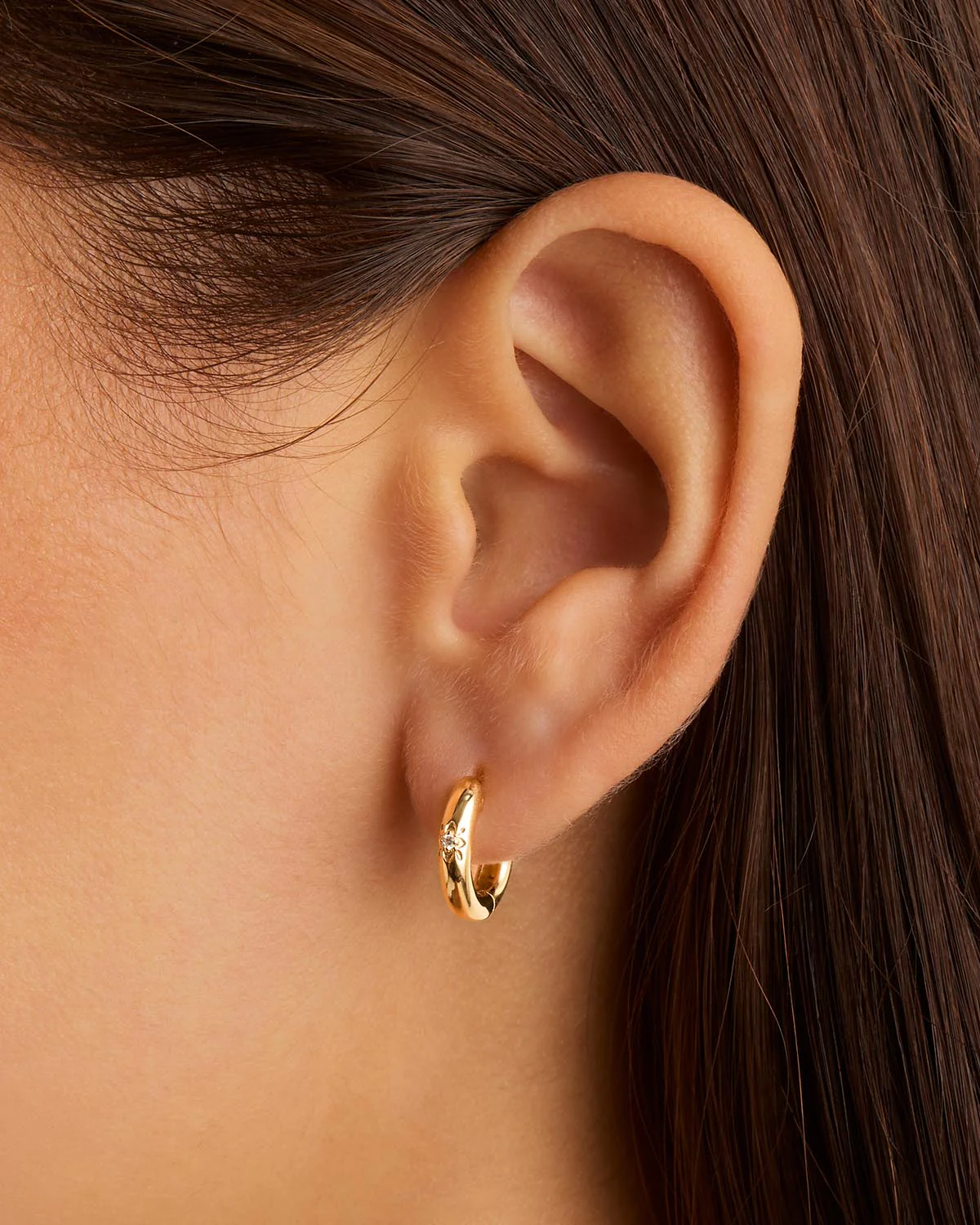 14k Solid Gold Sacred Lotus Diamond Hoop