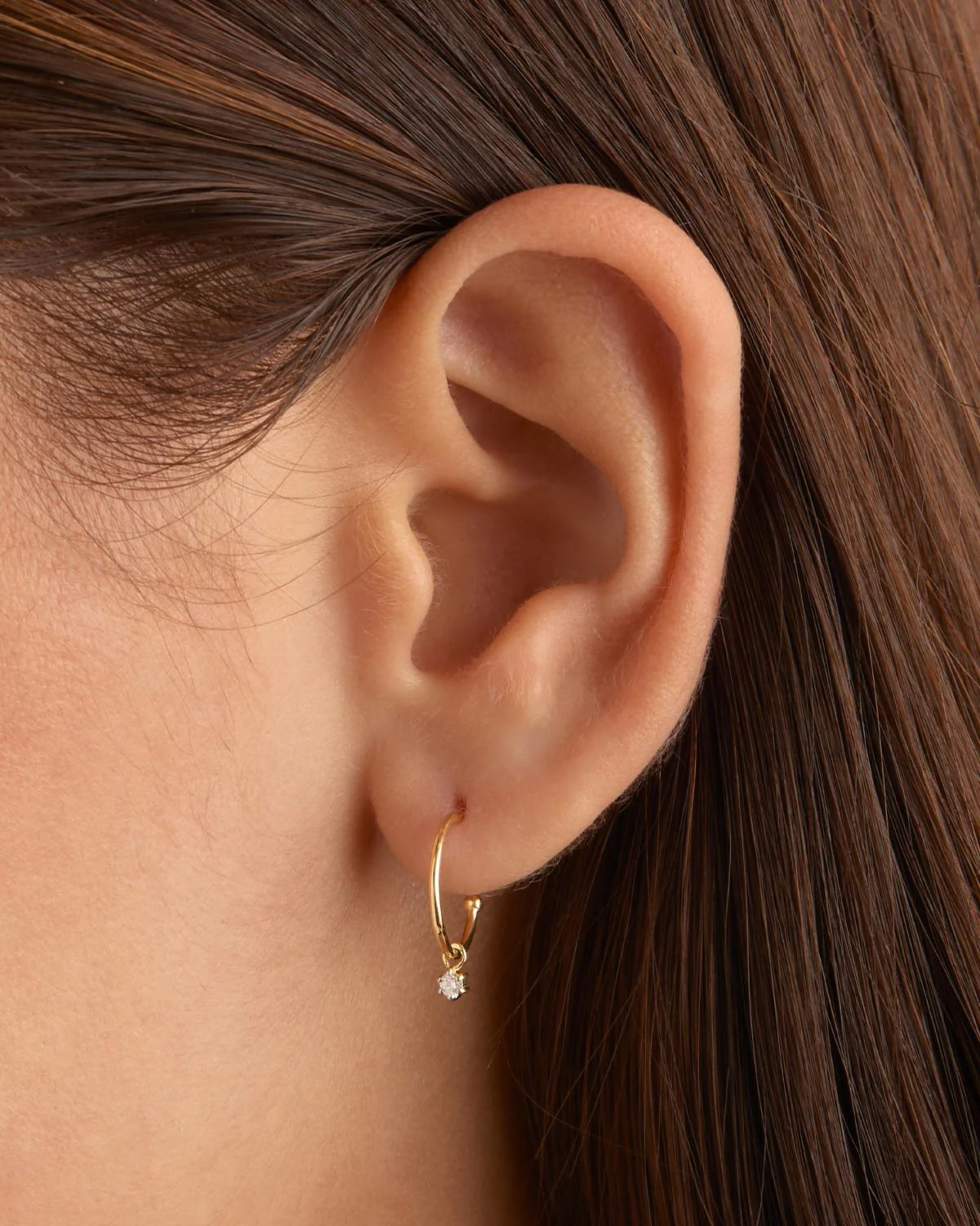 14k Solid Gold Sweet Droplet Diamond Hoop