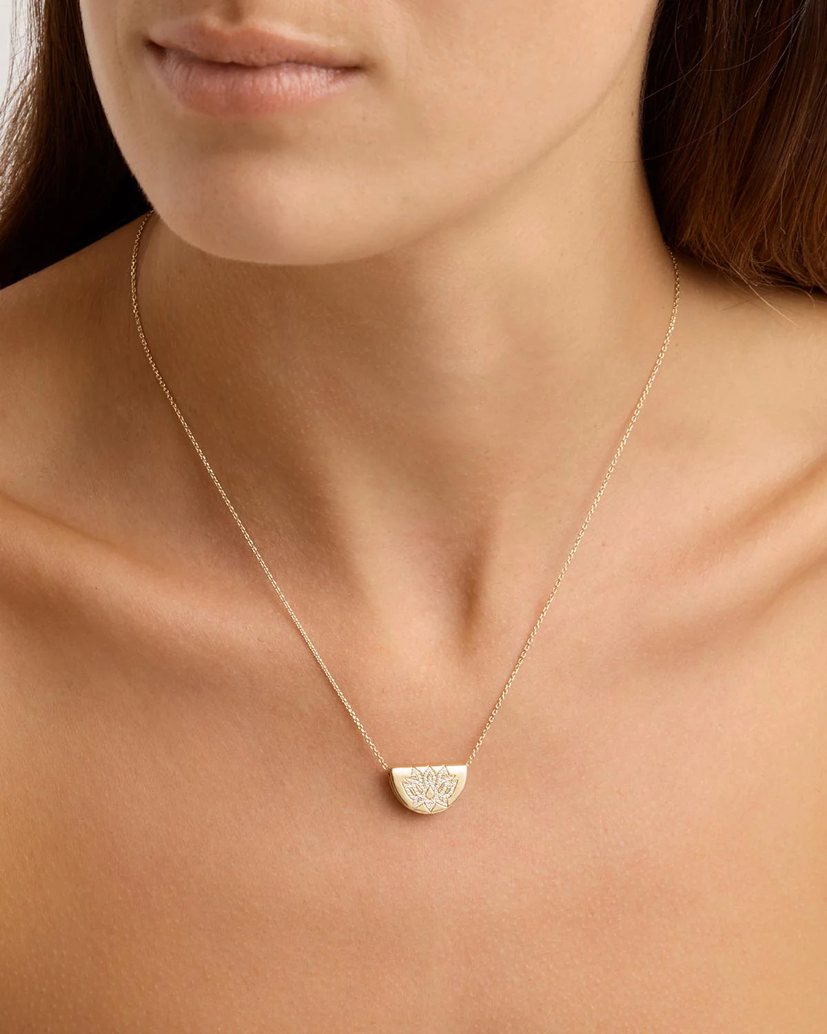 14k Solid Gold Sacred Lotus Diamond Necklace