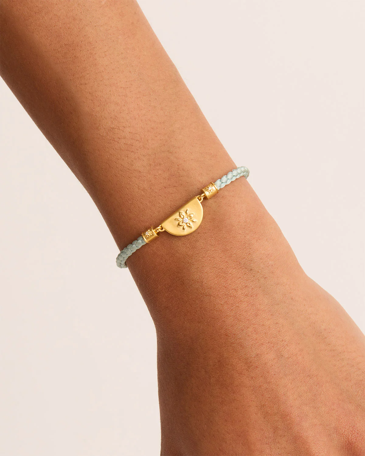 18k Gold Vermeil Lotus Blue Silk Cord Bracelet