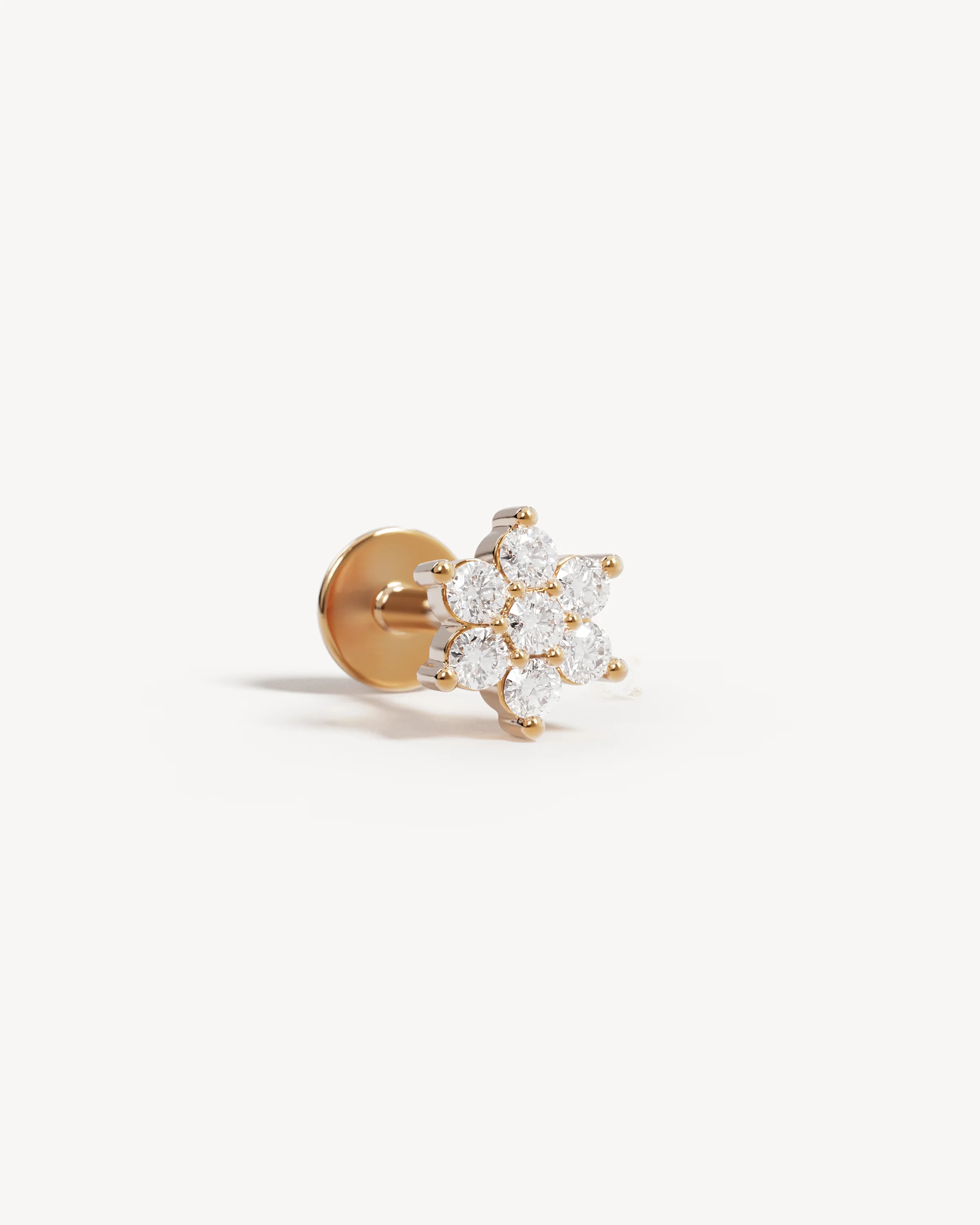 14k Solid Gold Crystal Lotus Flower Cartilage Earring