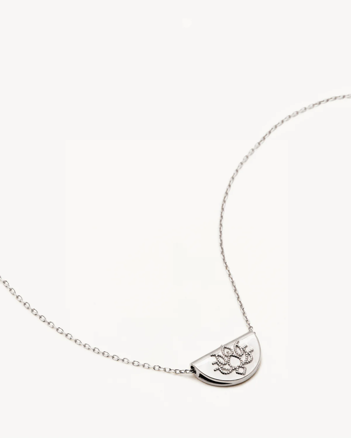 14k Solid White Gold Mini Lotus Necklace