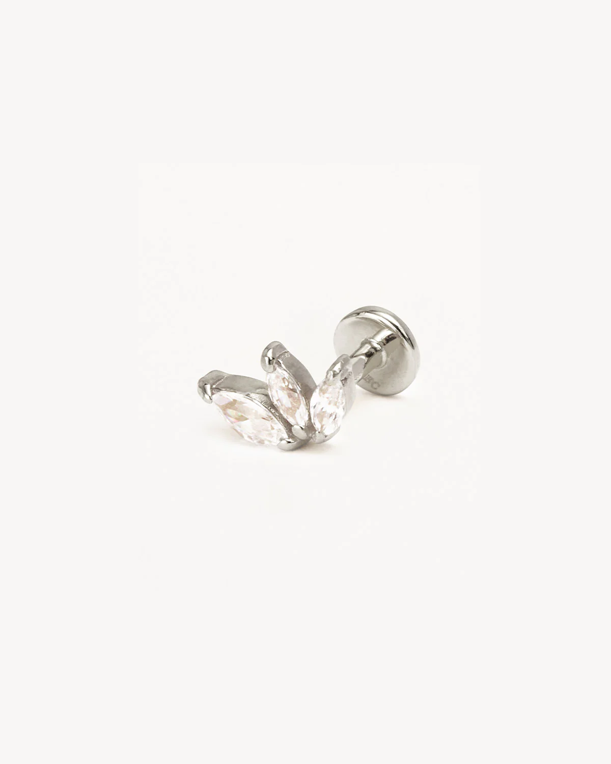 14k Solid White Gold Blooming Lotus Crystal Cartilage Earring