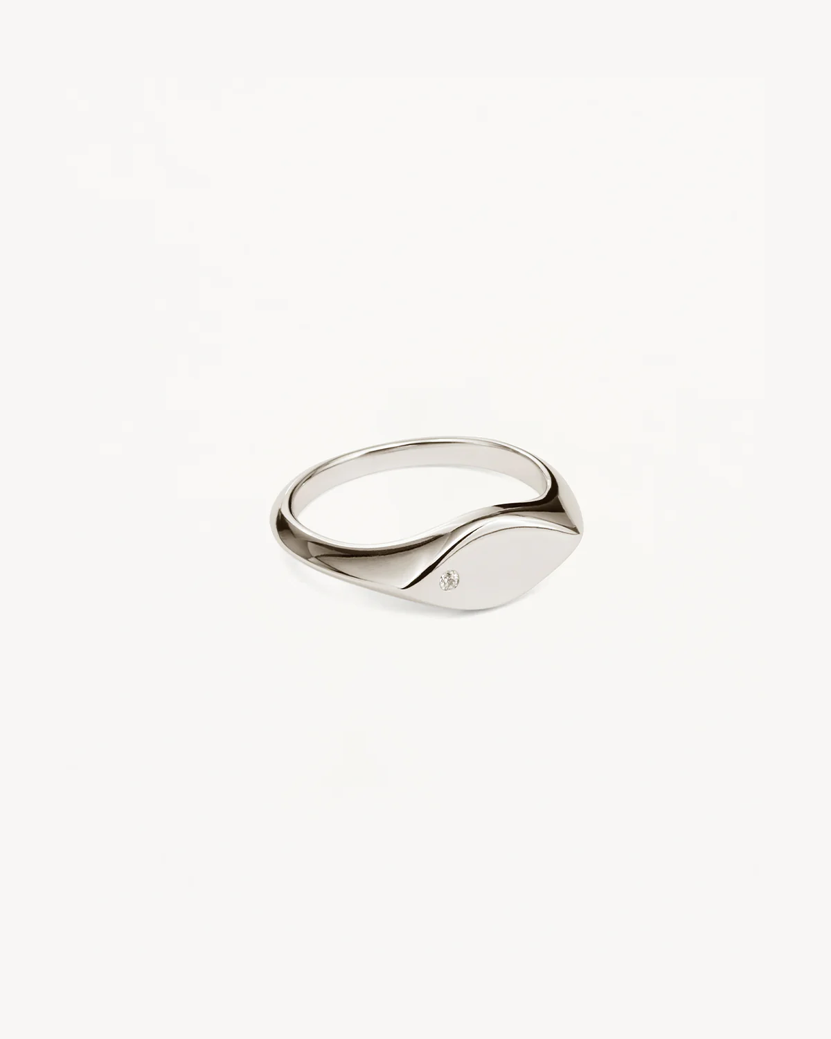 14k Solid White Gold Petal Diamond Signet Ring
