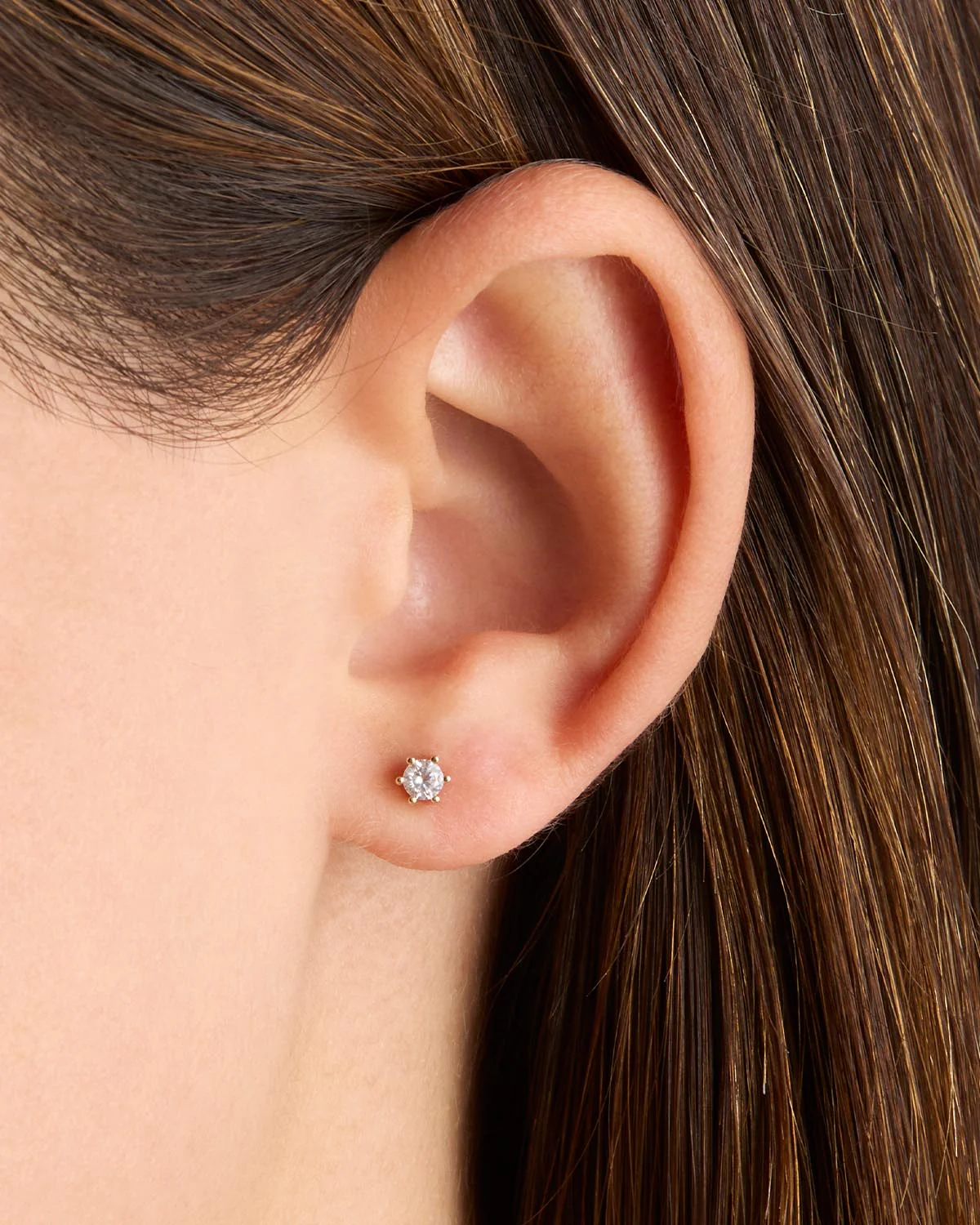 14k Solid Gold Crystal Stud Earring