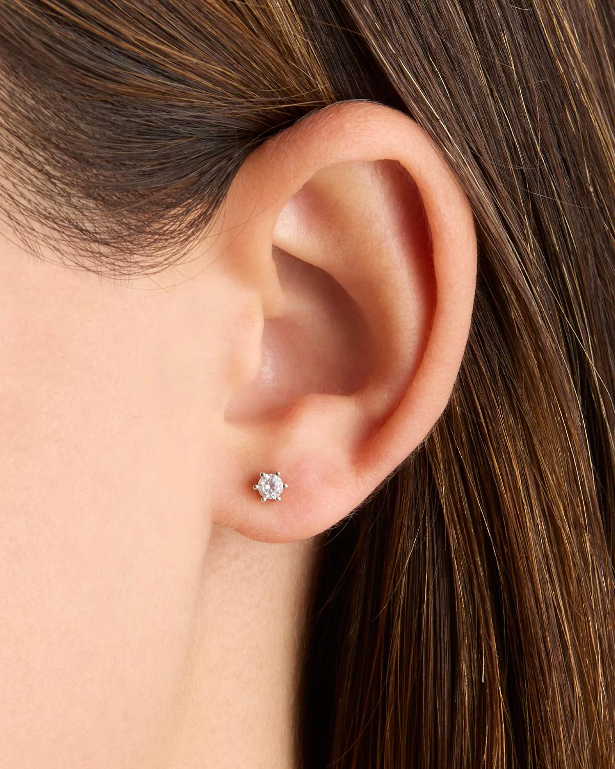14k Solid White Gold Crystal Cartilage Earring