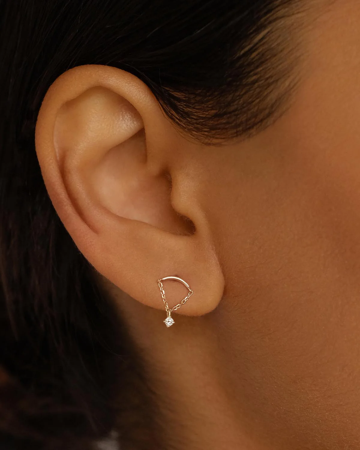 14k Solid Gold Dewdrop Diamond Stud Earring