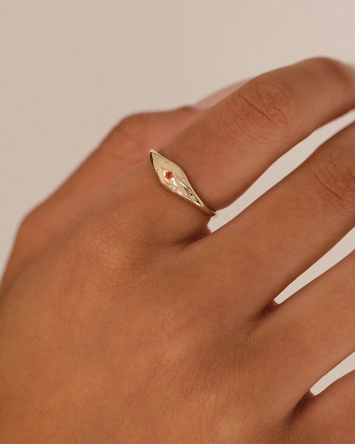 14k Solid Gold Lucky Starry Night Zodiac Diamond Ring - Scorpio