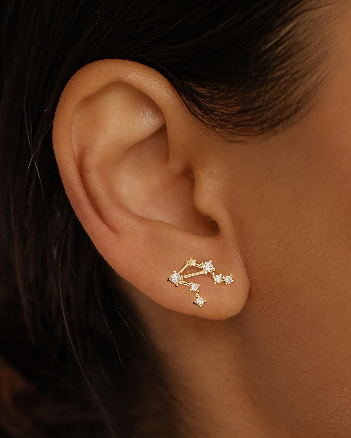 14k Solid Gold Starry Night Zodiac Constellation Diamond Earring - Libra