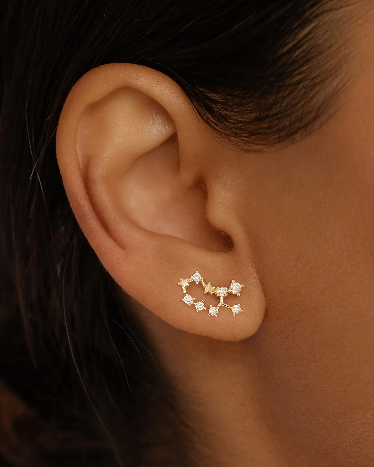 14k Solid Gold Starry Night Zodiac Constellation Diamond Earring - Sagittarius