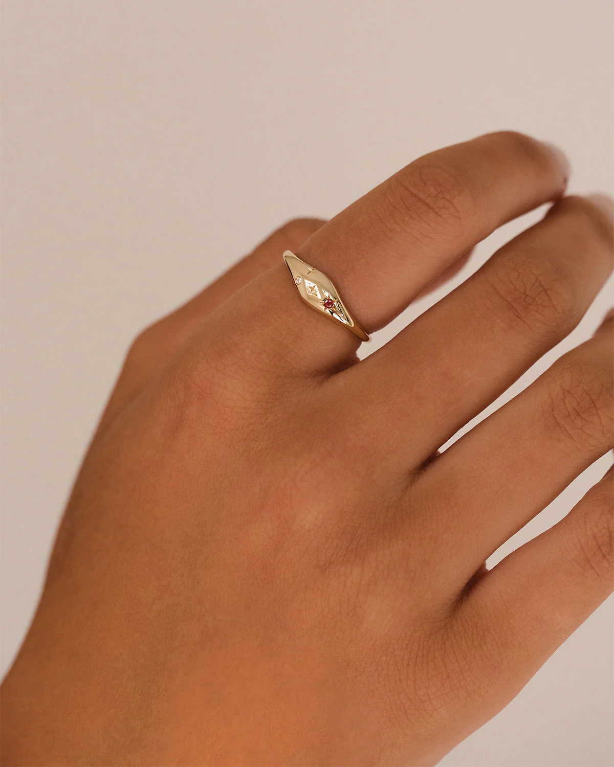 14k Solid Gold Lucky Starry Night Zodiac Diamond Ring - Libra