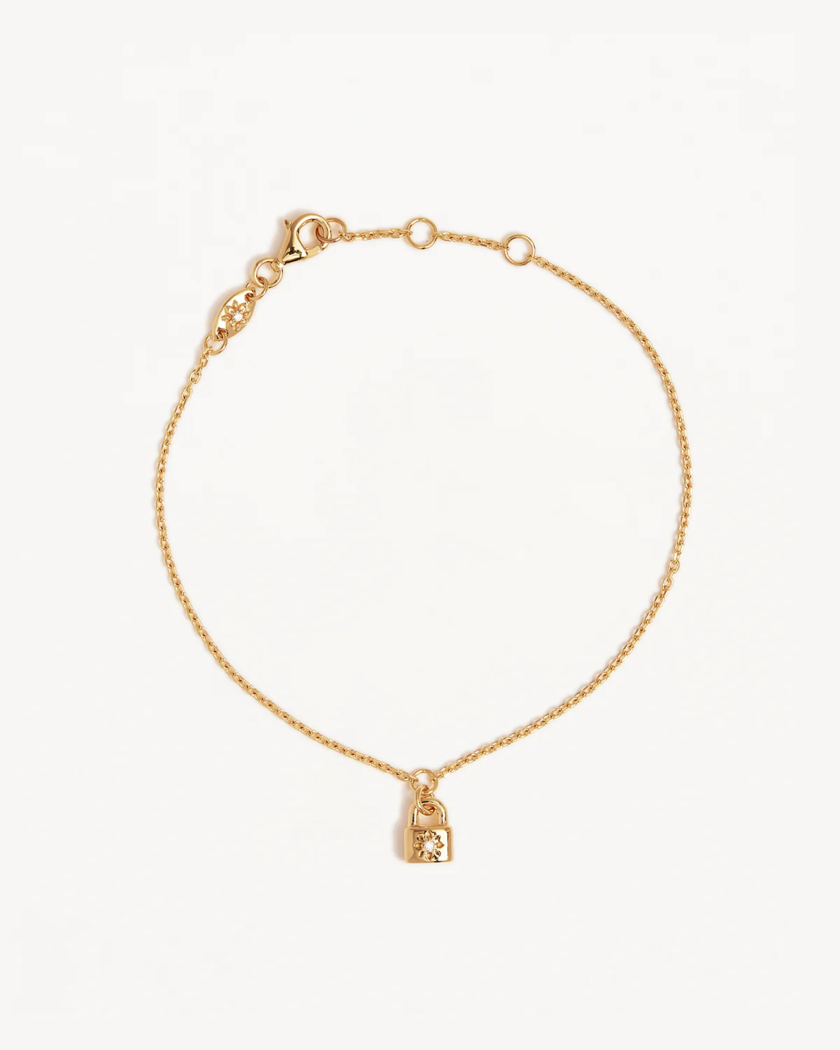 18k Gold Vermeil Crystal Lotus Padlock Bracelet