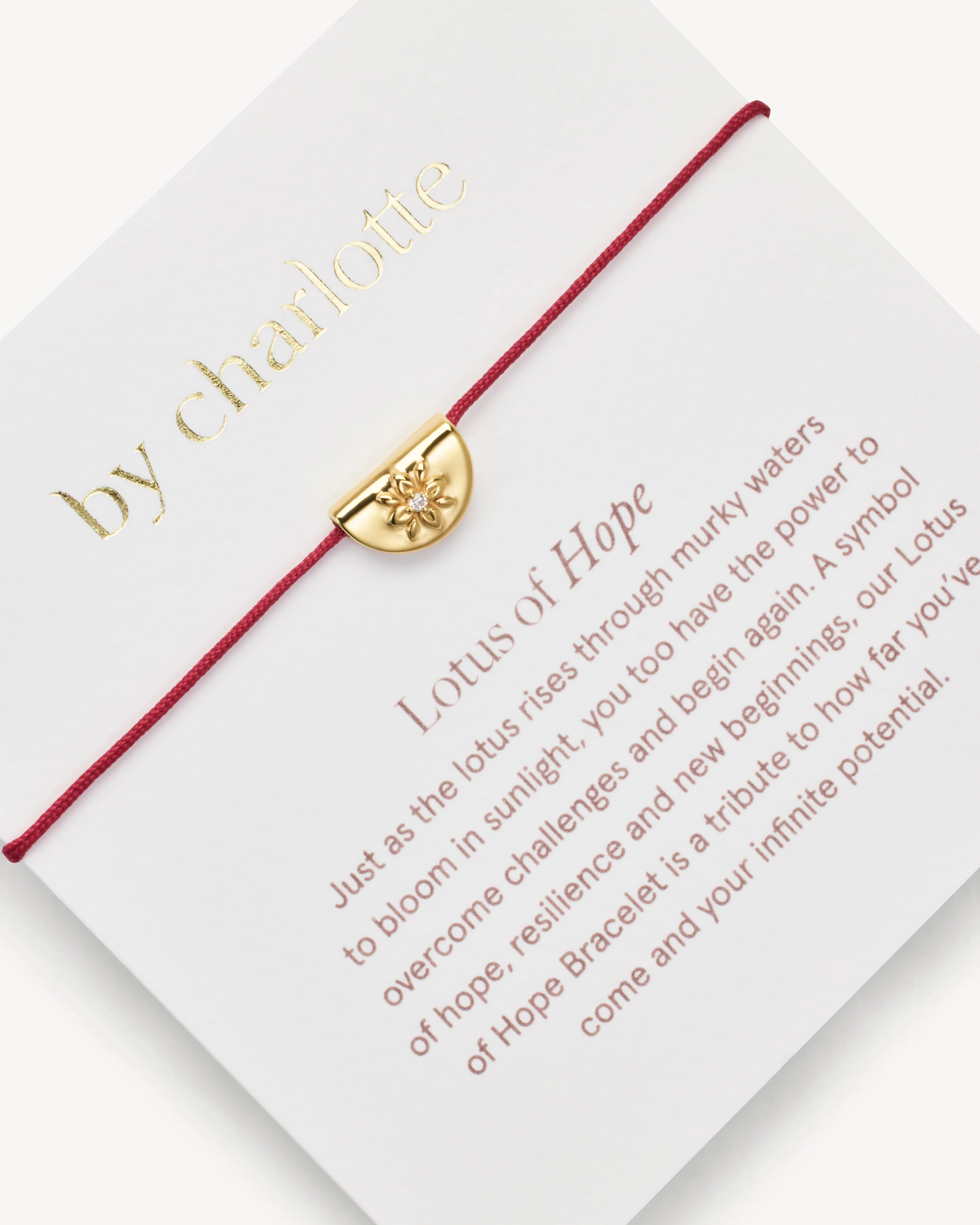 18k Gold Vermeil Lotus of Hope Cord Bracelet - Burgundy