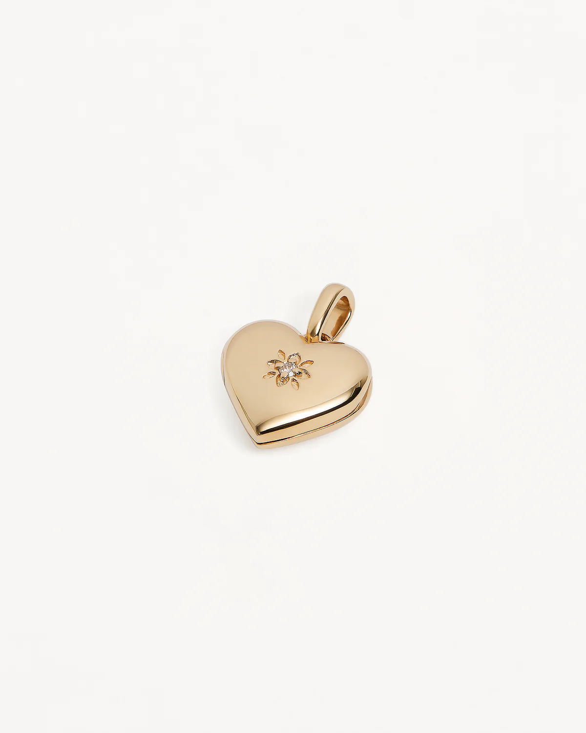 14k Solid Gold Heart Diamond Lotus Locket Pendant