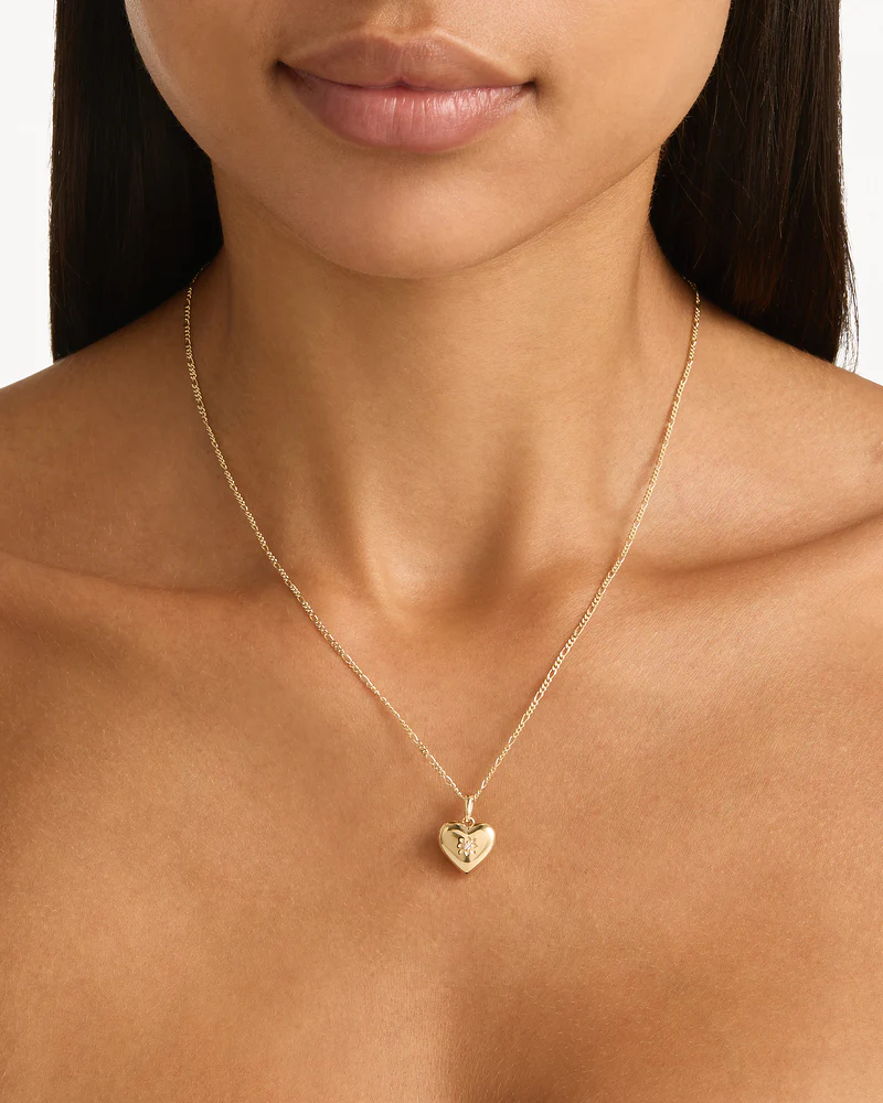 14k Solid Gold Heart Diamond Lotus Locket Pendant