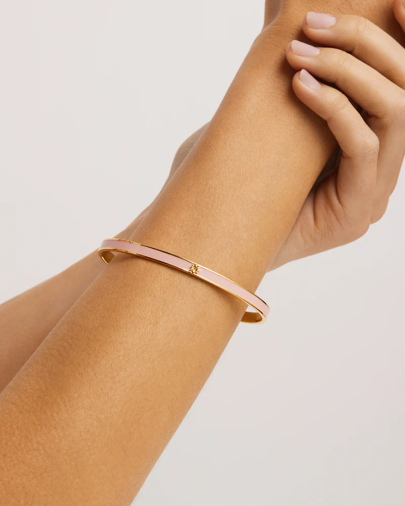 18k Gold Vermeil Born to Bloom Enamel Bangle - Rose Quartz