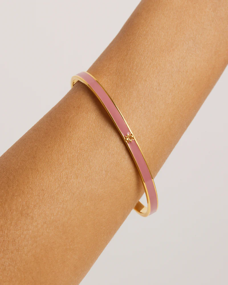 18k Gold Vermeil Born to Bloom Enamel Bangle - Pink Clay